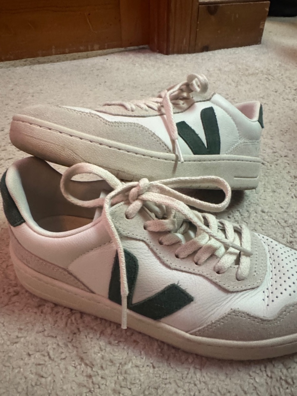 Veja Women's Sneakers in White with Dark Green V